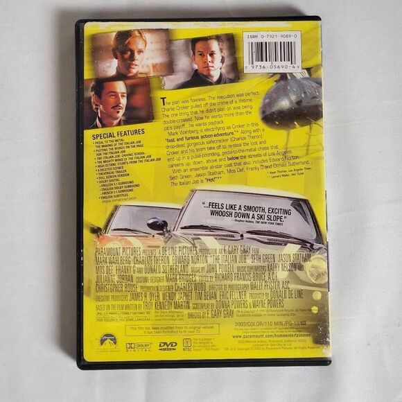 The Italian Job (DVD, Full Screen) Wahlberg Theron Norton Collector's Edition - Picture 3 of 3